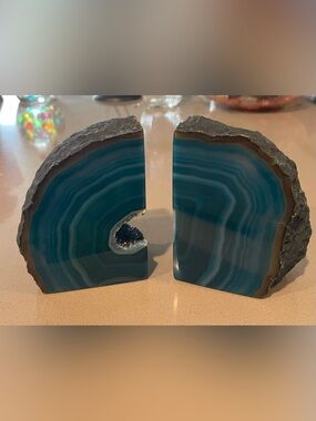 Teal Blue Agate Geode Bookends,
Set Of 2